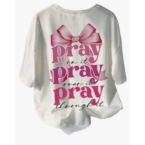 RoseSeek Girl's Bowknot Letter Graphic Tee Round Neck Short Sleeve Cute Tops Loose T Shirt 16 Y