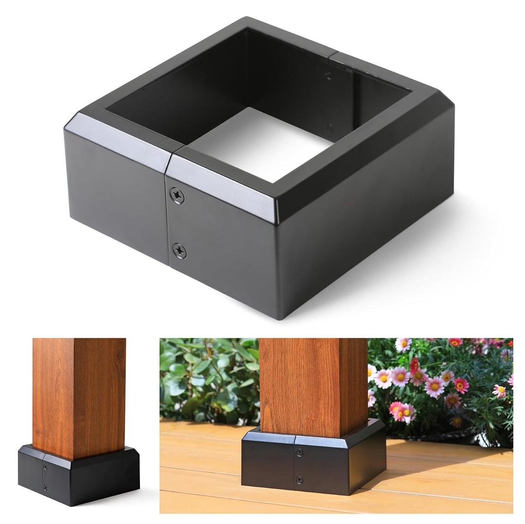 Deck Post Base Covers, Aluminum Post Cover 6"x6"(Actual 5.5"x5.5"), Split Post Base Trim Skirt for Deck railings, Patios (Black-1pc)
