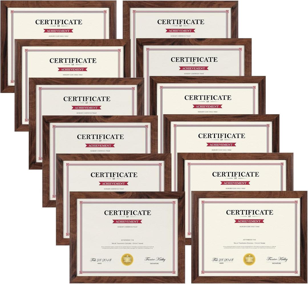 Giftgarden 8.5x11 Picture Frame Brown Set of 12, Multi Rustic Walnut Wood-Color 8.5 x 11 Frames Bulk for Award Certificate Document Diploma, Wall or Tabletop Display