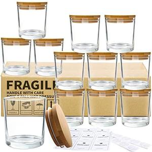 CONNOO 11Pack 10 OZ Clear Glass Candle Jars with Bamboo Lids for Making Candles, Large Size Empty Candle Tins with Wooden Lids, Bulk Clean Candle Containers - Dishwasher Safe
