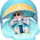 Mambobaby Float with Canopy UPF 50+ Sun Protection Add Tail Non-Inflatable Solid Baby Pool Swim Float Mambo Smart Swim Trainer Infant Float Swim Ring for Baby Aged 3-24 Months (Monster Green)