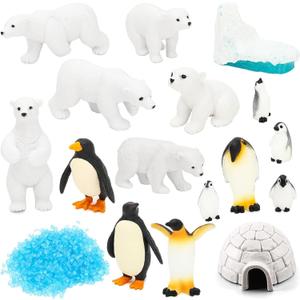 ONEST 17 Pieces Mini Arctic Animals Figurines Set Polar Bear Figurines Plastic Arctic Animal Figurine Small Polar Bear Penguin Animal Figures Set for Birthday Gift