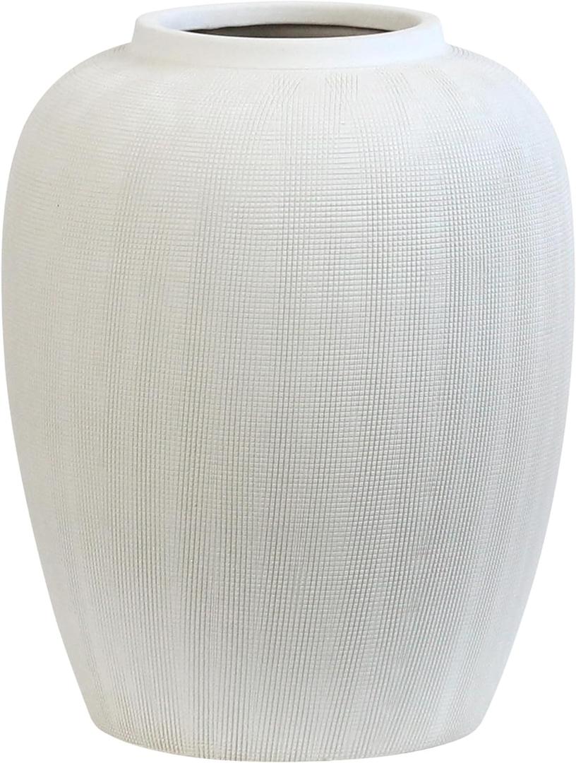 Olly & Rose Rhodes Vase - Flower Vase - White Ceramic Vases Patterned 20cm 8 Inch