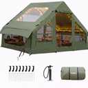 Inflatable Tents for Camping - Blow Up Tent with Stove Jack and Pump, Hot Cabin Tent House Easy Setup 4 Season Waterproof Oxford Glamping Air Tents for Adult 2/3/4 Person