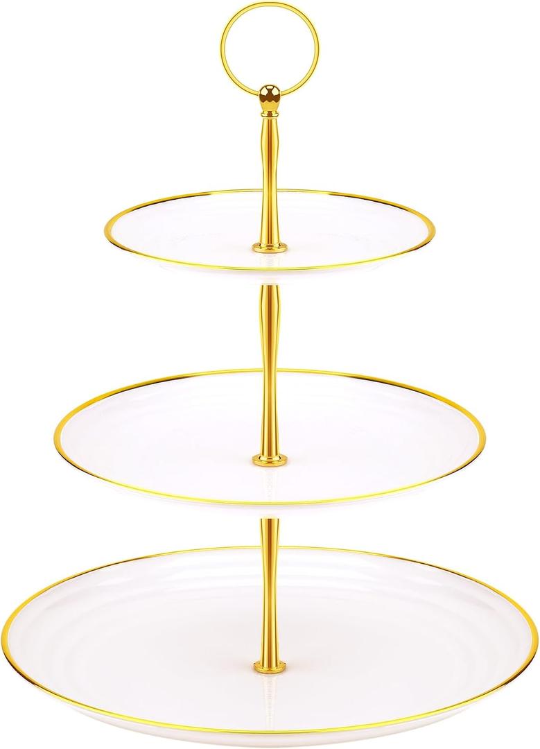 PinCute Cupcake Stand Holder - 3 Tier Cup Cake Dessert Tower, Plastic Tiered Serving Tray&Metal Rod for Birthday Party, Baby Shower and More