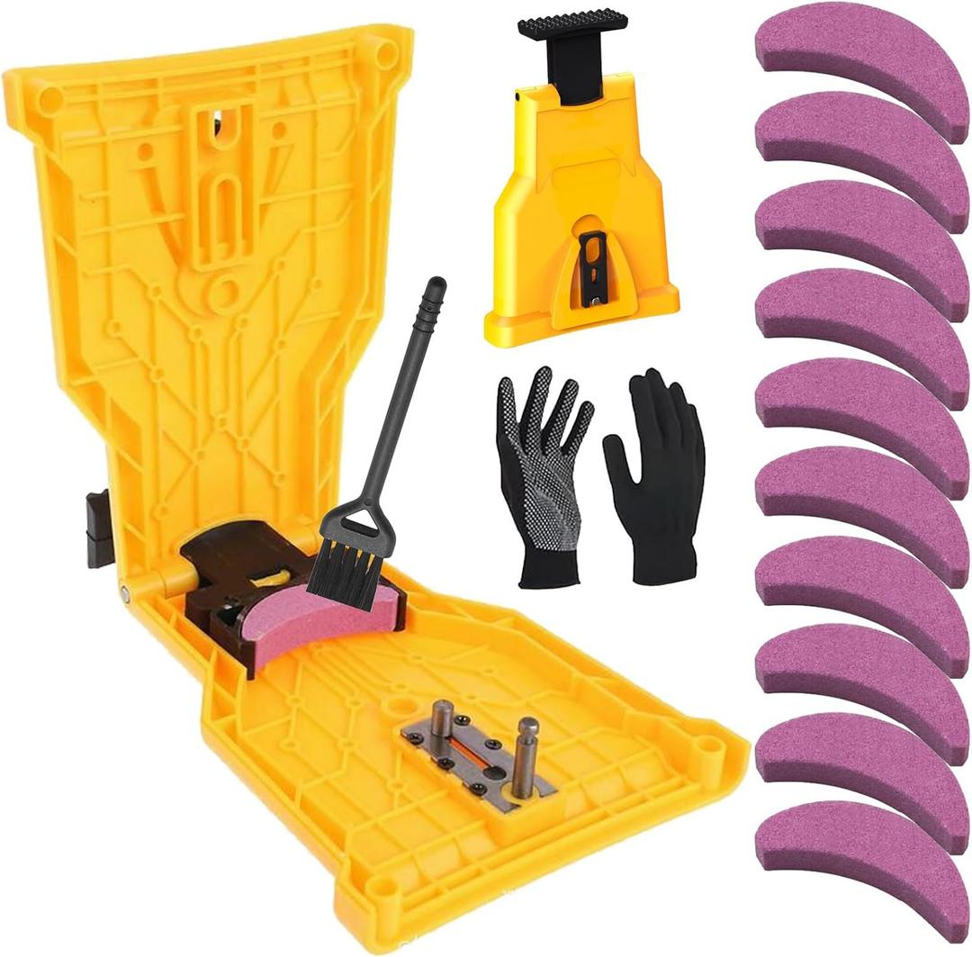Chainsaw Sharpener, Universal Chain Saw Sharpener Tool, Fast Chainsaw Chain Sharpener, Chainsaw Sharpening Kit with 10 Sharpening Stones, Portable Chain Saw Blade Sharpener for 12-22 Inch Chain Saws