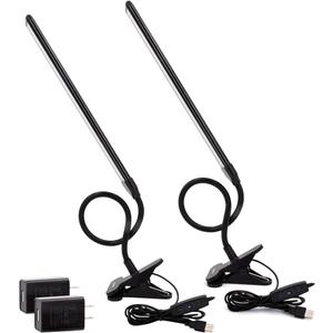 Clamp on Lamp, Clip Light, Desk Lamps 3 Color Temperature Setting, 10 Brightness Levels, 2m USB Cord Power Supply and AC Adapter Included, Pack of 2 (Black)