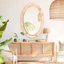 Rattan Mirror,Oval Boho Bathroom Mirror for Wall,20x30 Wicker Vanity Mirror for Nursery Dcor,Coastal Farmhouse Wood Mirror for Bedroom Entryway Living Room