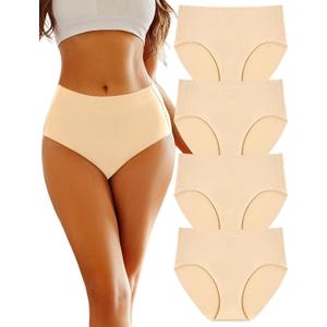 FINETOO Women's High Waisted Seamless Underwear Full Coverage Brief Ladies No Show Panties Sexy Lingerie Regular&Plus, Size(XL) Beige