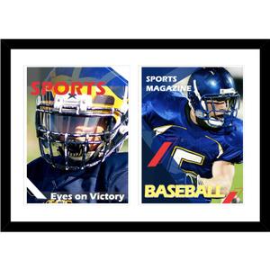 14x20 Double Sports Magazine Frame Display Two 8.5 x 11.25 or 8.25 x 11 Magazines with 2 Sizes Mat, or 14x20 Photos without Mat, Magazine Display Frame with Plexiglass for Wall Hanging, Black