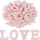 Morcheiong 52Pcs Pearl Rhinestone Letter Patches Self Adhesive A-Z, Stick on Pearl Letter Patches for Clothes, Fabric, Backpack (Pink)