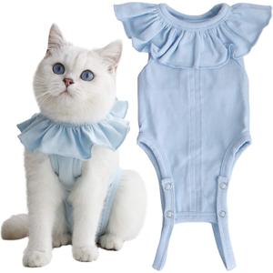 Cat Recovery Suit for Abdominal Wounds and Skin Diseases, Breathable Surgical Recovery Shirt After Surgery Wear Anti Licking Wounds,E-Collar Alternative for Cats Pet Kitten(RSC01-blue-l)