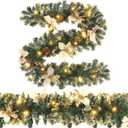 Ceenna 2 Pcs 6 ft Christmas Garland with Lights Christmas Prelit Artificial Garland with Pine Berries Decor Christmas Fireplace Decorations for Mantle Banister Indoor Outdoor (Pine Cone)