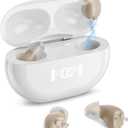 Hearing Aids for Seniors, Invisible Rechargeable Digital OTC Hearing Aids (Not Amplifiers) with 16-Channel Sound Processing Noise Cancelling Auto-On/Off (Beige)