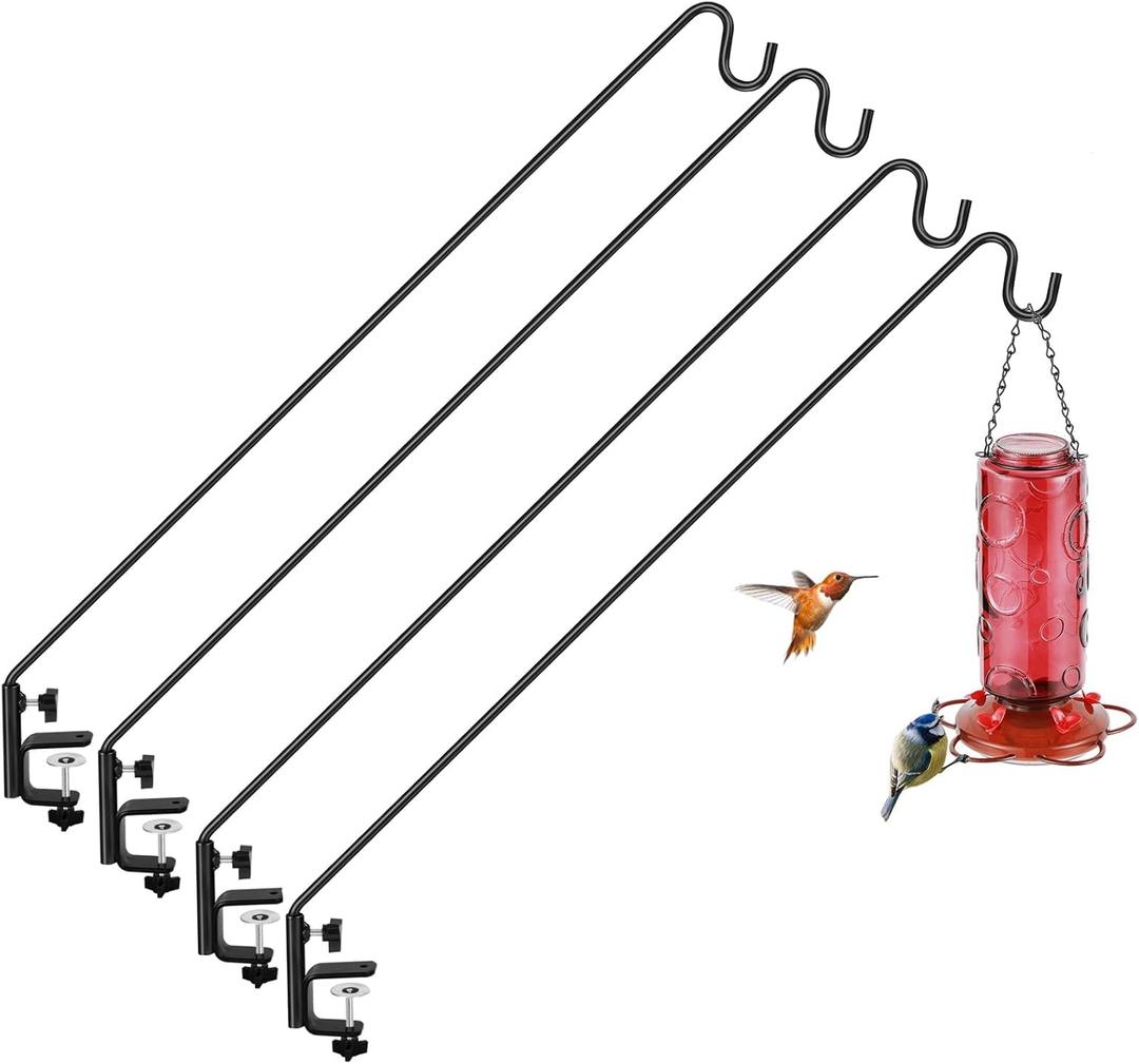 ERYTLLY 4 Packs 3 Inch Clamp 28" Long Deck Hook for Hanging Bird Feeder, Plants, Suet Baskets,Wind Chimes,Lanterns and More