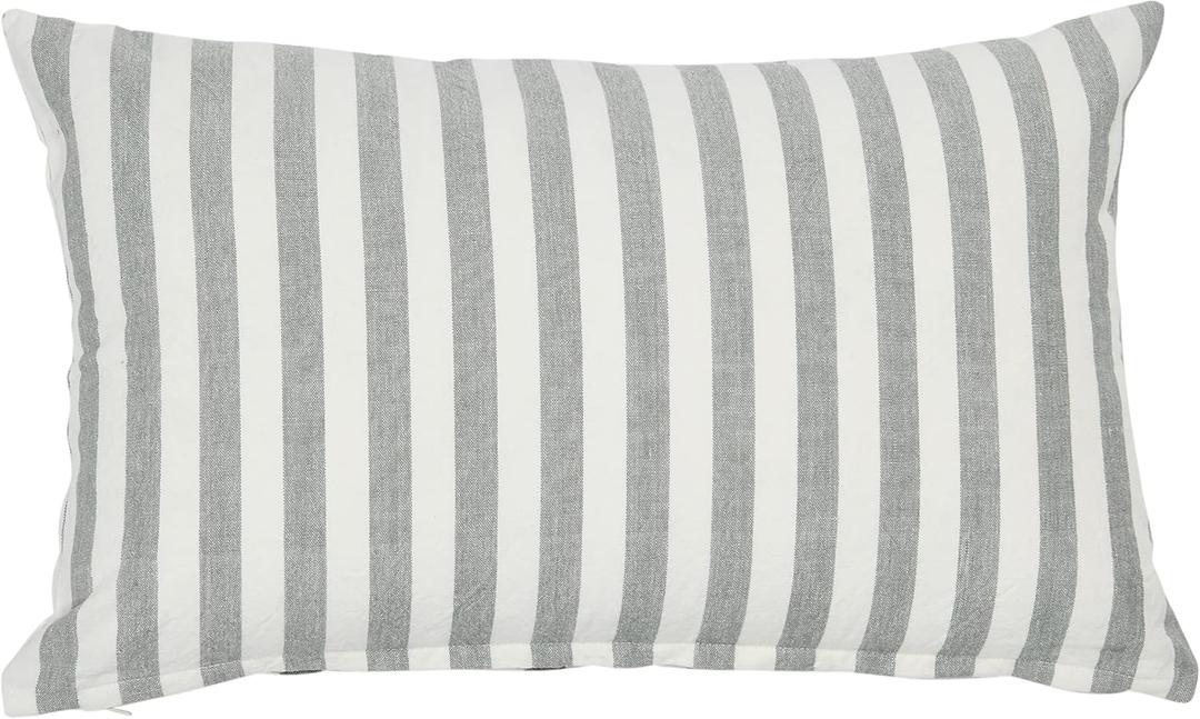 Creative Co-Op Striped Cotton, Grey Lumbar Pillow Cover 12" x 20" (Gray)