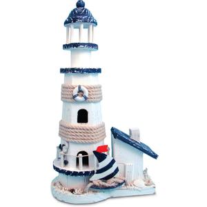 COTA Global Ocean Blue Lighthouse Decor - Handmade and Crafted Wooden Lighthouse Decoration with Sailboat Figure, Nautical Themed Home Decor 13.5 Inch