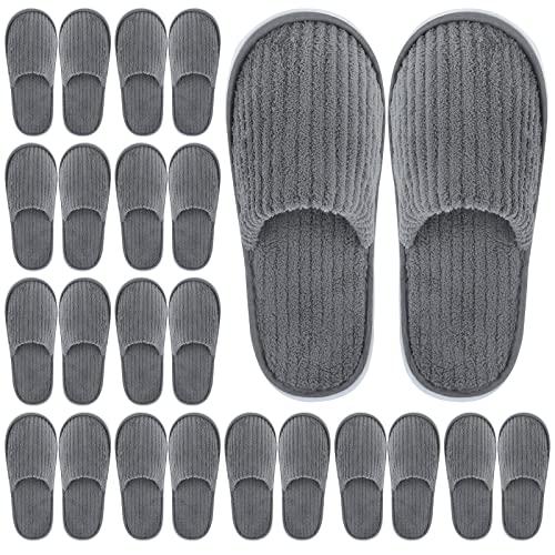 Elcoho 6 Pairs Closed Toe Spa Slippers Reusable Slippers Coral Fleece Washable Disposable Home Slippers for Women Men Guests Hotels House Slippers Housewarming Indoors Bathroom Party Traveling, Grey