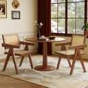 Wooden Dining Chairs Set of 2, Mid Century Modern Rattan Dining Chairs, Comfy Armchairs, Outdoor Chairs with Accent Chair Bedroom Living Room for Reading Room Dining Kitchen (Walnut, Set of 2)