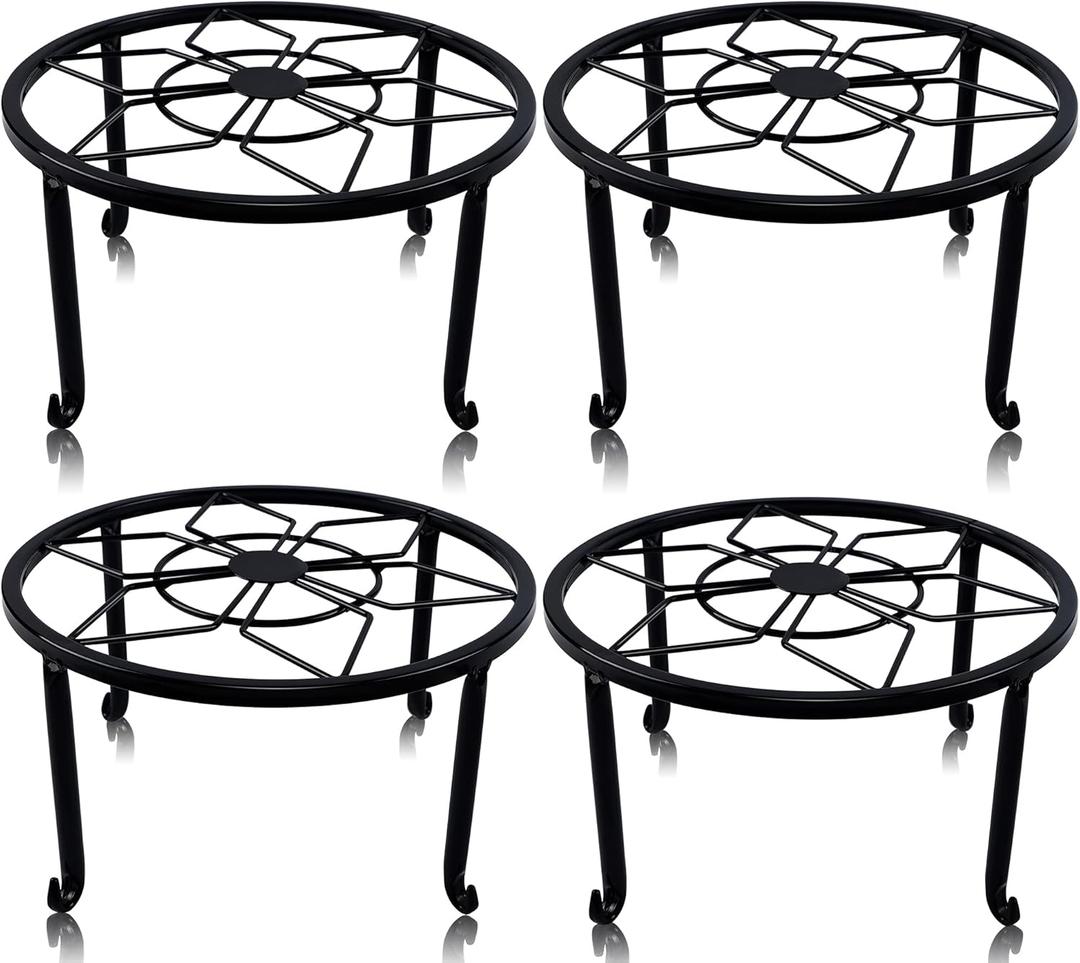 yosager 4 Pack Metal Plant Stands for Flower Pot, Heavy Duty Black Iron Potted Stand Holder, Indoor Outdoor Rustproof Metal Planter Container Round Supports Display Rack for Home & Garden Decor