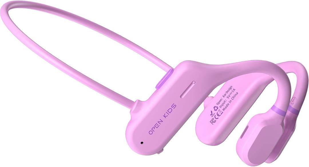 Kids Open Ear Headphones: Bluetooth 5.3 Air Conduction Open Ear Headphones Air Conduction Earbuds with Mic for Boys Girls School/Study/Listen to Music/Watch iPad(Pink)