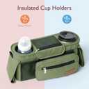 Momcozy Universal Baby Stroller Organizer, 2 Insulated Cup Holder, Detachable Zippered Pocket, Adjustable Shoulder Strap, Large capacity for baby essentials, Compact Design Fits Any Strollers