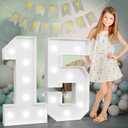 Marquee Numbers Large 15th-Birthday Decorations: 3ft Light Up Number 15 Birthday Decoration for Boy Girl Fifteen Year Old Party Backdrop Anniversary Cardboard Big Mosaic Number 15 (White)