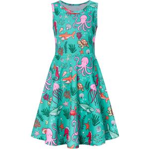 RAISEVERN Girls Dresses Sleeveless Summer Casual Twirl Sundress for 4-13 Years (00-01-aquarium, Medium)