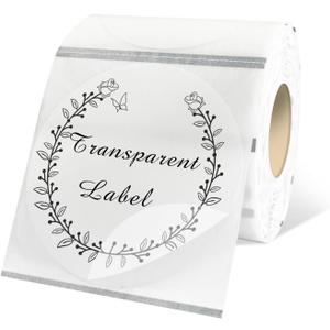 2" Round Transparent Thermal Label Stickers,Self-Adhesive Direct Thermal Labels,300 Sheets with Perforation Line in ROLL (Clear)