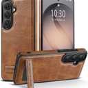 Designed for Samsung Galaxy S26 Plus Leather Case with Stand, Protection Slim Adjustable Kickstand Phone Cover Compatible with Samsung Galaxy S26 Plus (Brown)