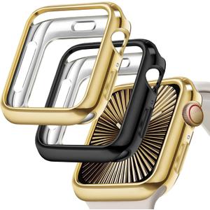 JR.DM 2 Pack Soft Flexible TPU Case Compatible for Apple Watch Series 11/Series 10 42mm Touchable Screen Lightweight All-Around Protector Thin Guard Shockproof Cover for iWatch, Gold+Black