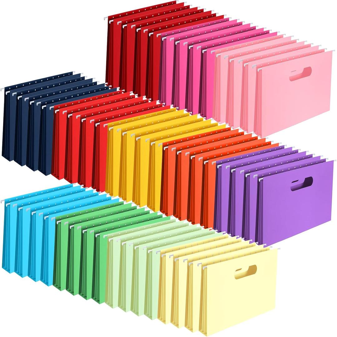 Estune 48 Pack Extra Capacity Hanging File Folders Letter Size, Reinforced Hang File Folders with Heavy Duty 2 Inch Expansion, Durable Hanging Organizer Designed for Bulky Files, Assorted Colors