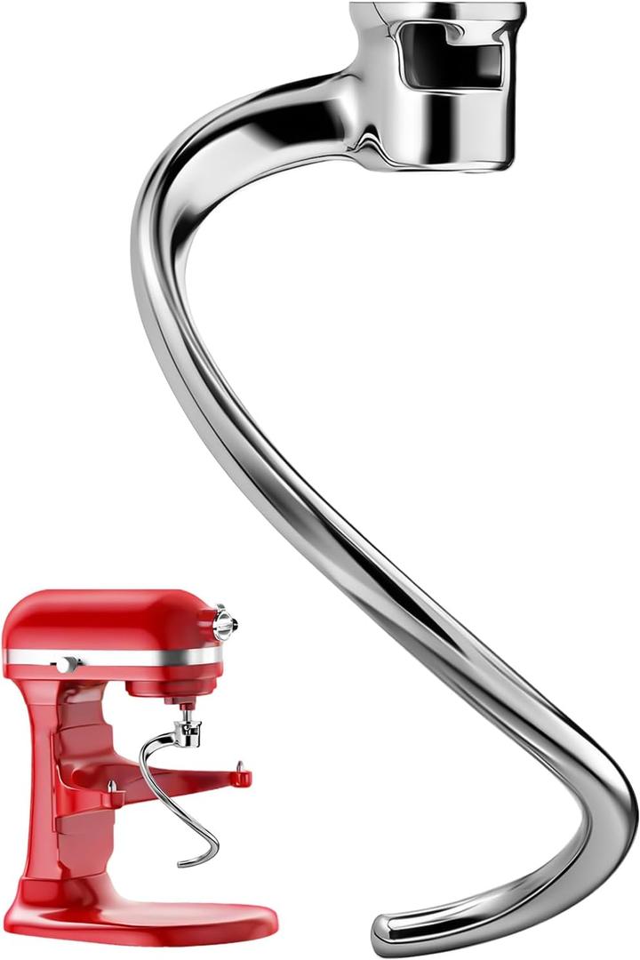 Stainless Steel Spiral Dough Hook for KitchenAid 5Plus & 6 Quart Bowl-Lift Stand Mixer, Dough Hook Replacement for KitchenAid Professional 5 Plus, Pro 600 Series, KV25, KP26, Dishwasher Safe