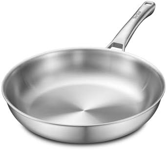 VocVoi 12 inch Tri-Ply Stainless Steel Pan,PFOA&PTFE Free Skillets,Chef's Pans,Dishwasher and Oven Safe Cookware, Works on Induction,Ceramic and Gas Cooktops