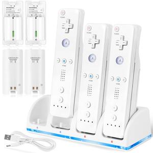 4-in-1 Charger Station for Wii&Wii U Remote Controller,with 4 Rechargeable Batteries(4 Port Charging Station+4 pcs 2800mah Replacement Battery Packs+USB Cable+Plug) Not Include Remote-White