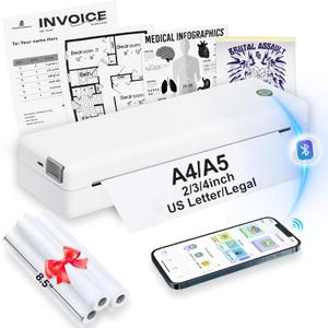 Portable Thermal-Printer Wireless for Travel - Inkless Bluetooth Small Printer W/3 Rolls Paper for Smart Phone & Computer, Support 8.5" X 11", US Letter &Legal, A4&A5, Tattoo Stencil Paper