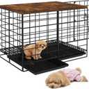 24 Inch Small Dog Crate - Indoor Puppy Kennel with Training Tray, Wooden Top & Thickened Metal Wire, Dog Cage for Small Dogs & Puppies Under 20 lbs, Decorative All-Stage Pet House