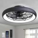 Ceiling Fans with Lights and Remote, 20 Inch Low Profile Ceiling Fans Flush Mount Fan with LED Lights, Small Modern Ceiling Fans with 6 Wind Speeds Dimming for Kids Bedroom Living Room (Black01)