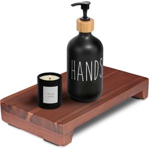Wood Pedestal Stand 12x7x1.8 inches, Farmhouse Wood Riser, 100% Natural Acacia Wood, Non-Slip Bottom, for Bathroom Kitchen Counter Sink, Display Decorative for Plant Bottle Candle (Rectangular)