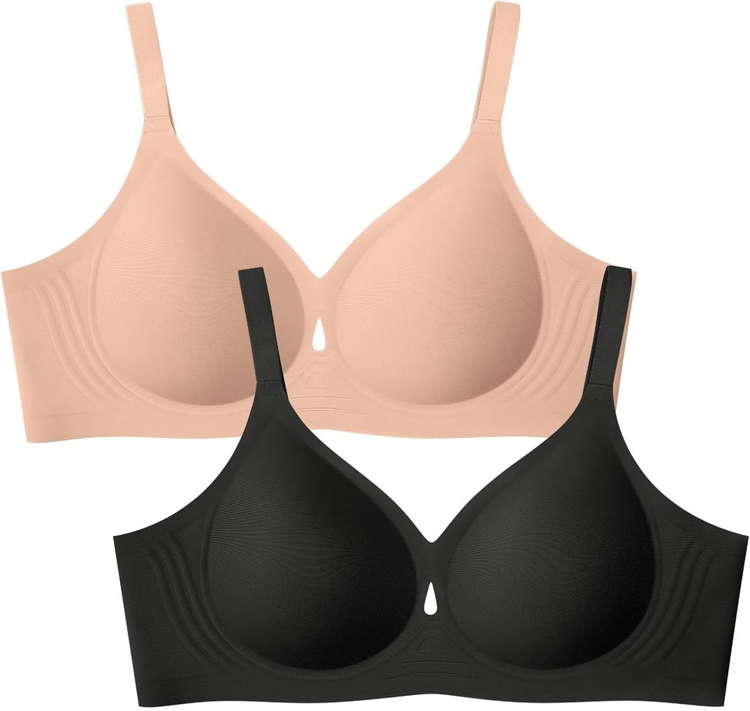 LetsJoli Wireless Bras for Women No Underwire Jelly Bras Seamless Push Up Full Coverage Bralettes Comfortable Everyday Bra (XL)