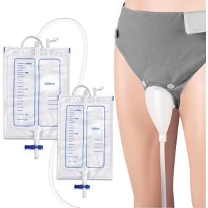 Wearable Urine Collector with Silicone Capsule, Breathable Fixed Pants, 2000ml and 1000ml Urinary Bag, Adjustable Belt with Elastic Design for Daily Use, Grey