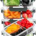 M MCIRCO [5-Pack, 36 oz] Glass Meal Prep Containers 3 Compartment with Lids, Glass Lunch Containers,Food Prep Lunch Box,Bento Box,Microwave, Oven, Freezer, Dishwasher (4.5 Cups)