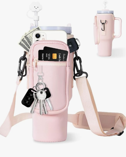 linmaya Water Bottle Carrier Bag with Phone Pocket for Stanley Cup 40/30oz,Insulated Neoprene Water Bottle Holder Cross-boday Bag with Adjustable Shoulder & Handheld Strap Stanley Cup Accessories
