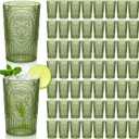 100 Pcs 16 oz Vintage Plastic Drinking Water Glasses Bulk, Green, 3.1 inch /8 cm x 5.1 inch / 13 cm