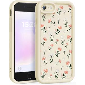 Case for iPhone SE/8/7, Pretty Pattern Design for Girls Women Silicone Cover, Soft TPU Material, Thicker Frame Shockproof Protective Girly Case for iPhone SE/8/7 (Green Floral)