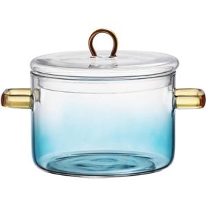2L/70.4 fl. oz. Clear Glass Pot with Lid Saucepan and Saucepan Heat Resistant Glass Stove and Pan with Lid Soup, Milk, Baby Food, Pasta (48oz/1400ml blue)
