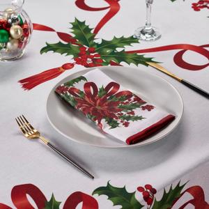 Kadut Christmas Ribbon, Cloth Napkins, (17x17 Inch) Xmas Ribbon Set of 4 Dinner Napkins, Heavy Duty Fabric, Cloth Napkins, for Harvest, Holiday, Fall, Parties & Christmas Dinner.