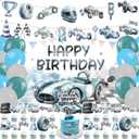 59 Pcs Race Car Birthday Party Supplies, Watercolor Race Car Themed Party Decoration Vintage Race Car Backdrop Balloons Cake Cupcake Topper for Racing Car Themed Party Decor