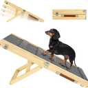 2025 Upgraded Dog Ramp for Couch, Foldable Small Dog Ramp for Low Bed, 4 Adjustable Height from 13'' to 21", Portable Stable Pet Steps with Non-Slip Pad, Pet Ramps Use for Sofa Couch Stairs (A-wood Color)