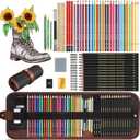 Heshengping Sketching Drawing Art Pencil Kit-50 Piece Set with 24 Color Pencils for Coloring Books, 14 Graphite 3 Charcoal Erasers Etc., Artist Supplies Ideal for Adult, family friend, Beginner
